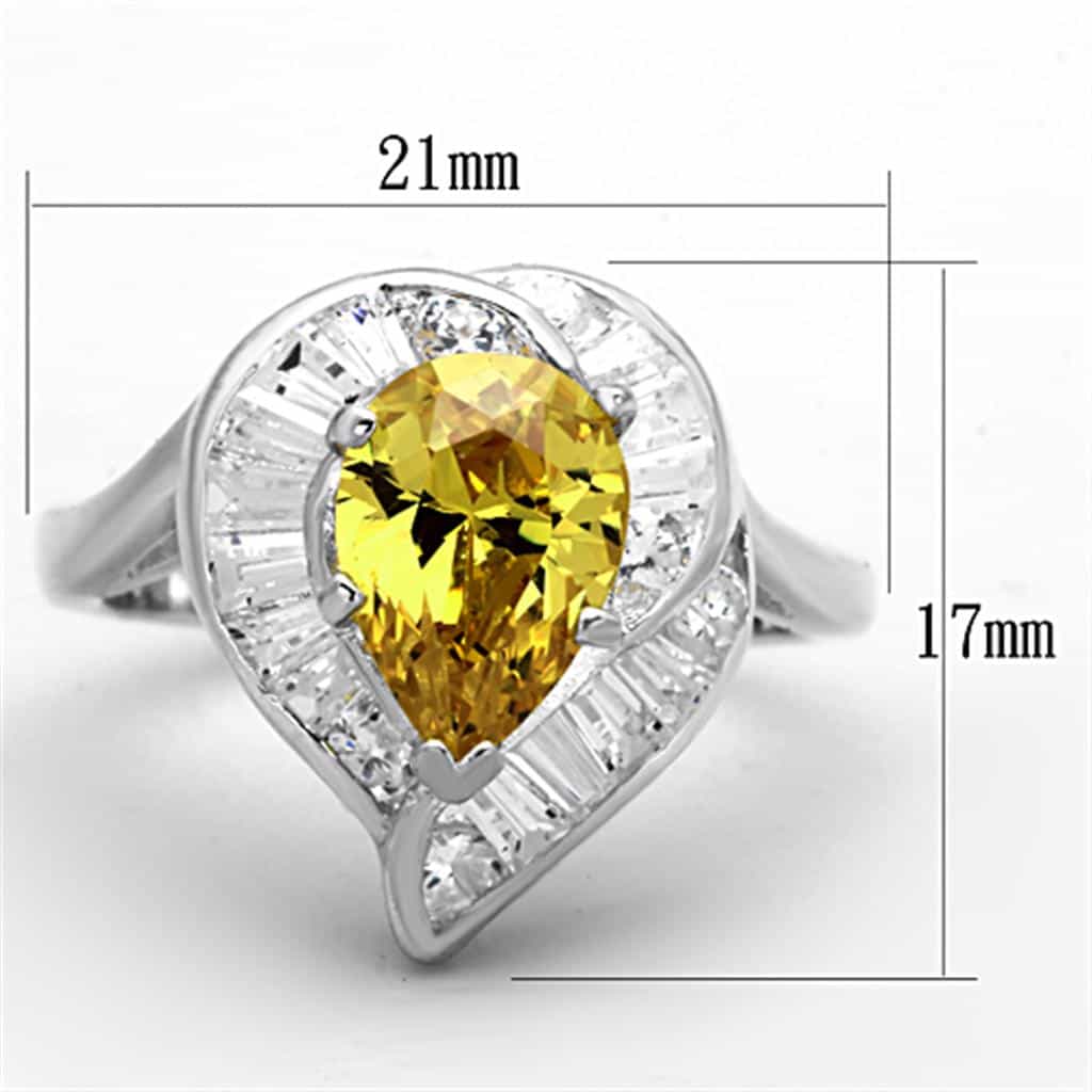 Sterling Silver Yellow Citrine Pear CZ Baguette Heart Frame Ring view 2