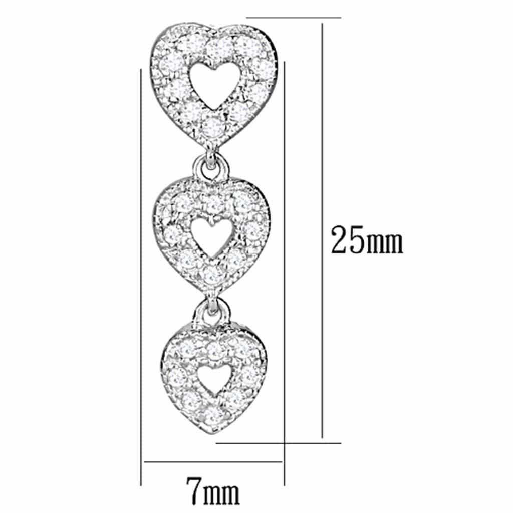 Sterling Silver CZ Heart Triple Drop Earrings view 2