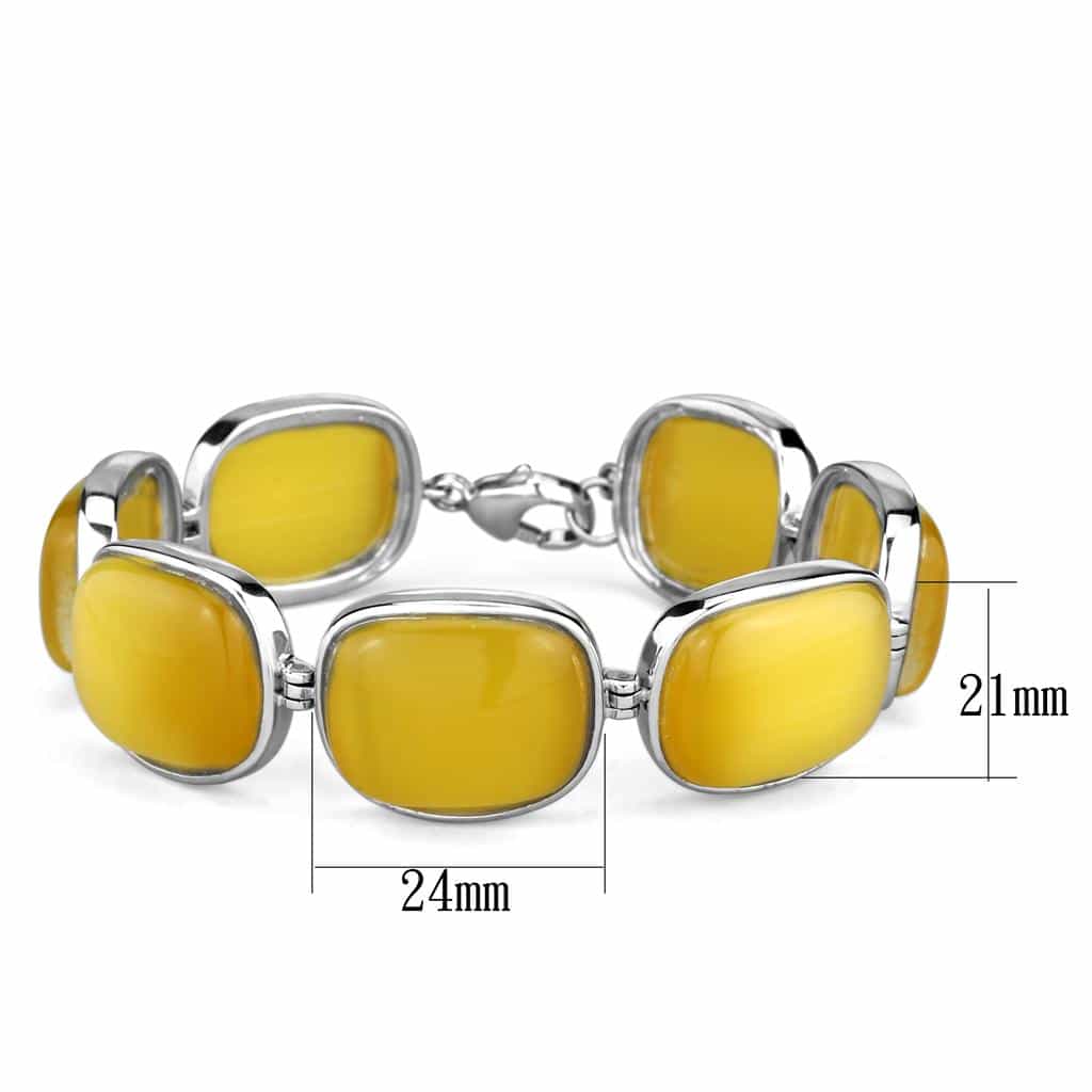 Sterling Silver Yellow Cabochon Cushion Link Bracelet view 2