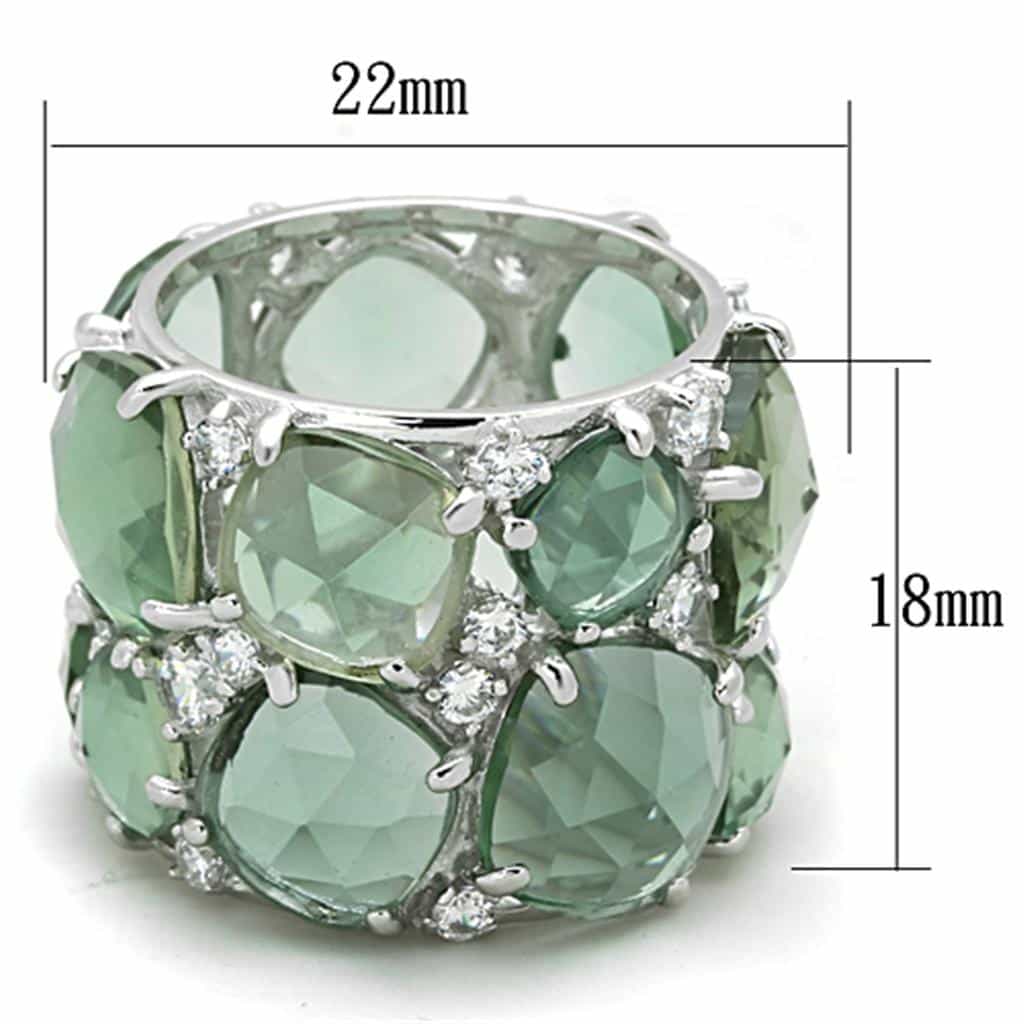 Sterling Silver Green CZ Faceted Cluster Wide Band Ring view 4