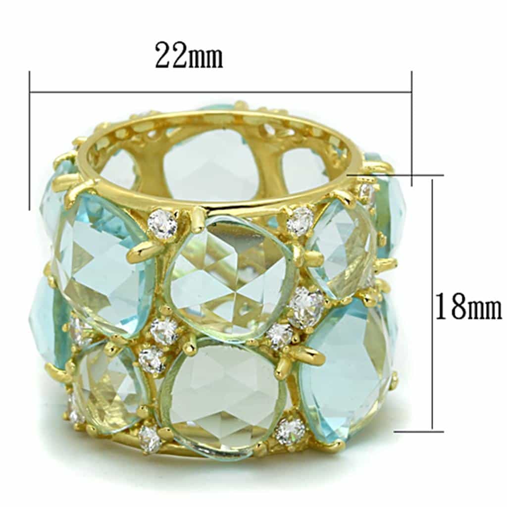 Sterling Silver Gold Aqua Blue CZ Faceted Cluster Wide Band Ring view 4
