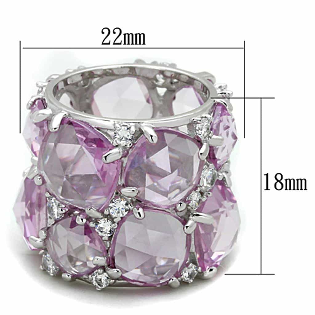 Sterling Silver Pink Lavender CZ Faceted Cluster Wide Band Ring view 4