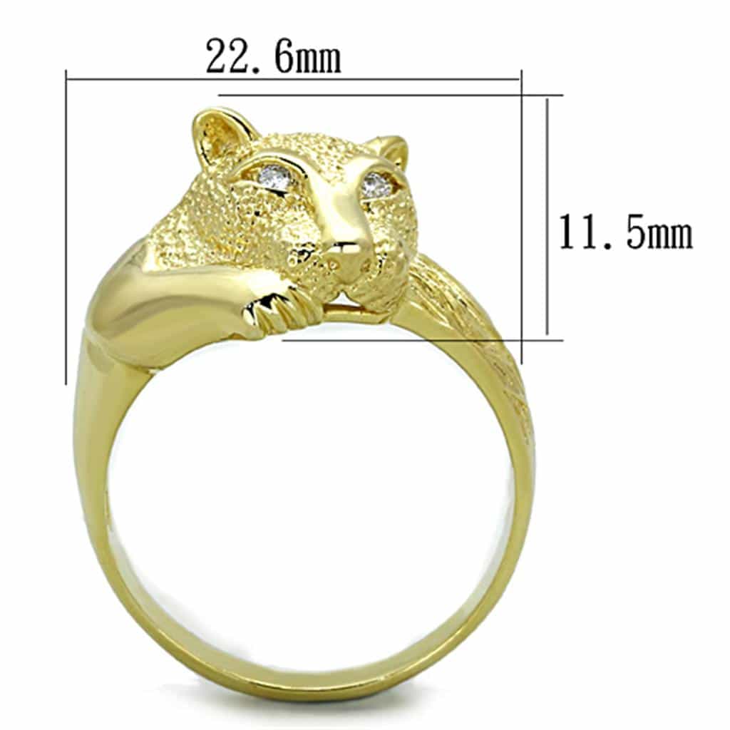 Sterling Silver Gold Textured Panther Head CZ Eye Statement Ring view 2