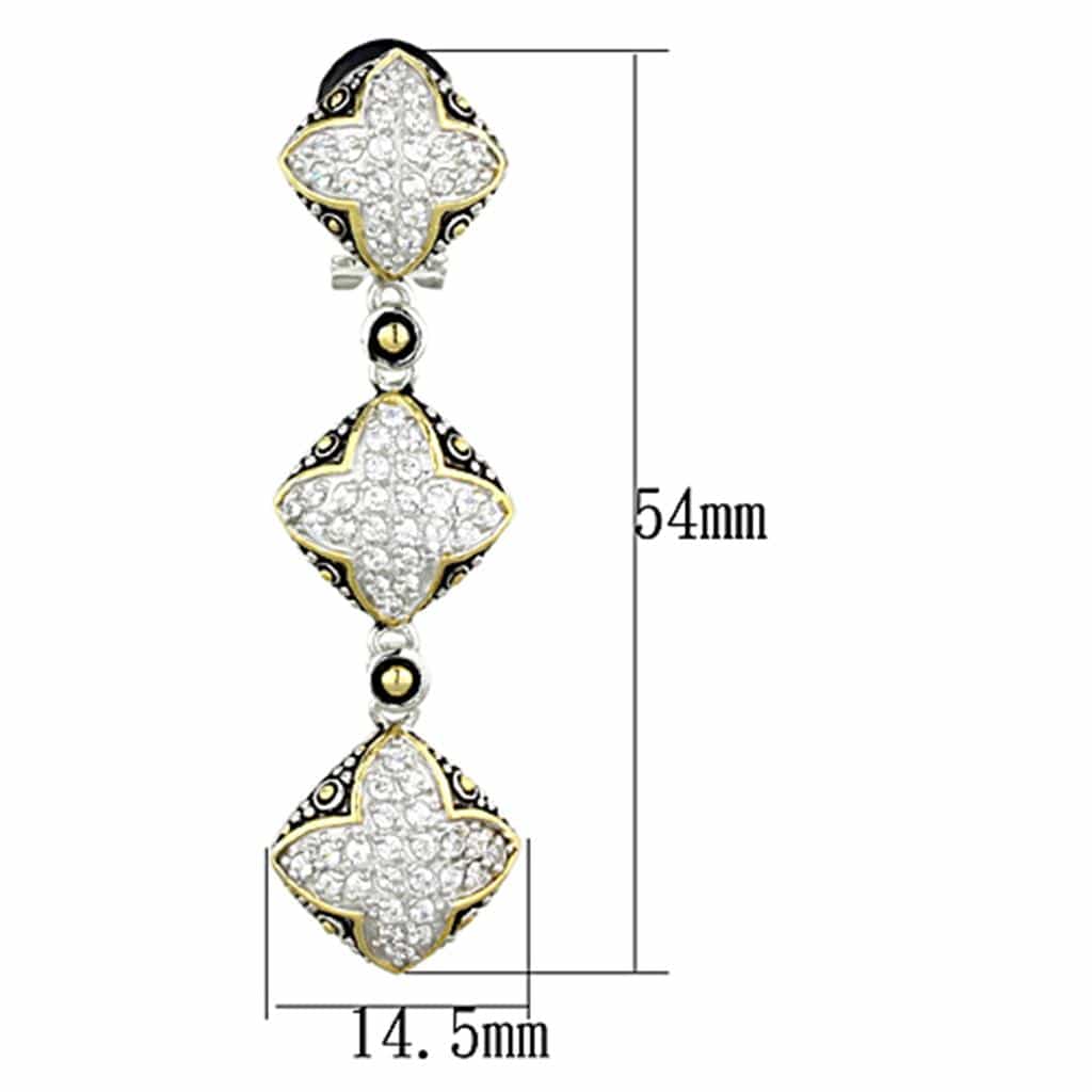 Sterling Silver Two Tone CZ Ornate Diamond Shape Triple Earrings view 2