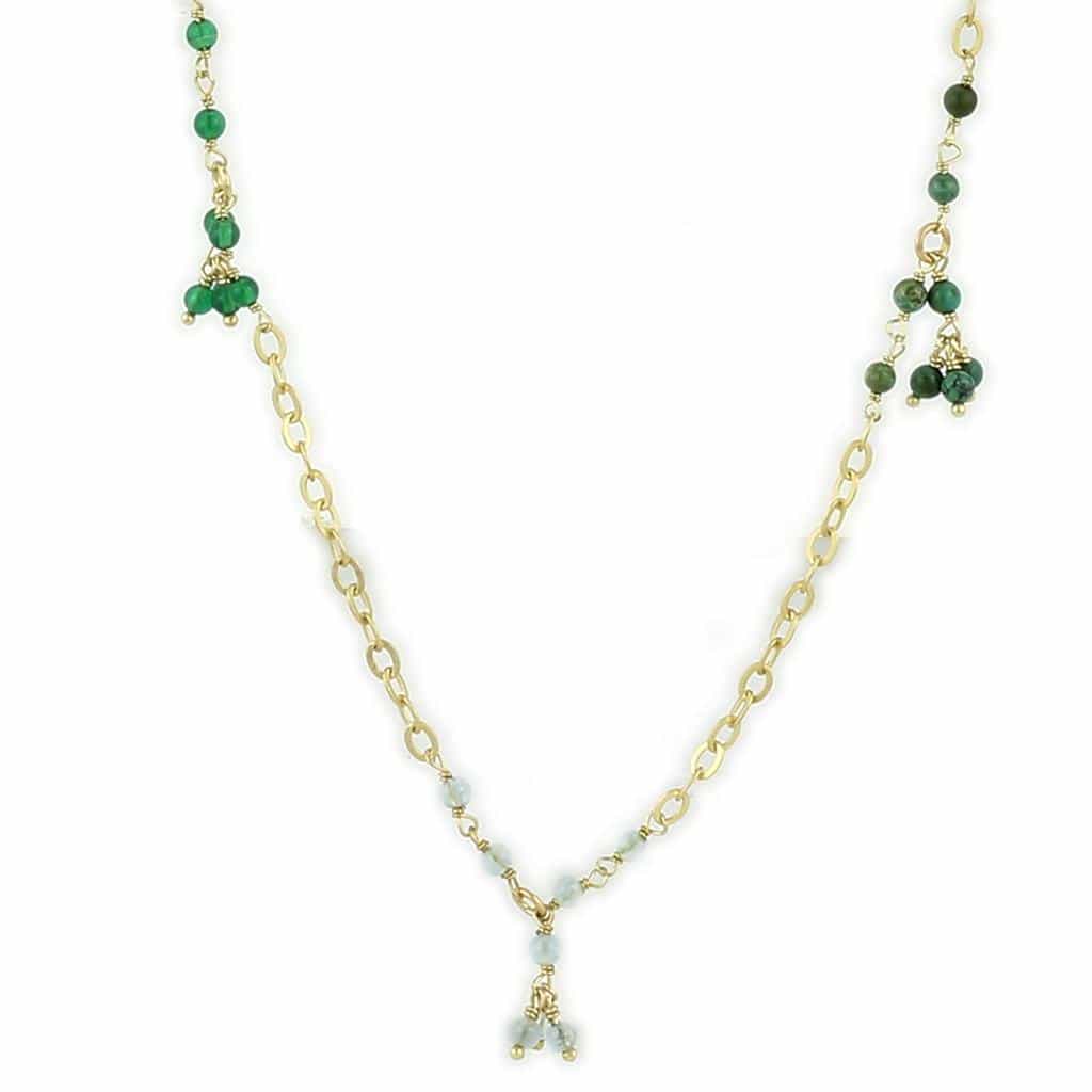 Sterling Silver Gold Green Emerald CZ Star Charm Station Necklace view 2