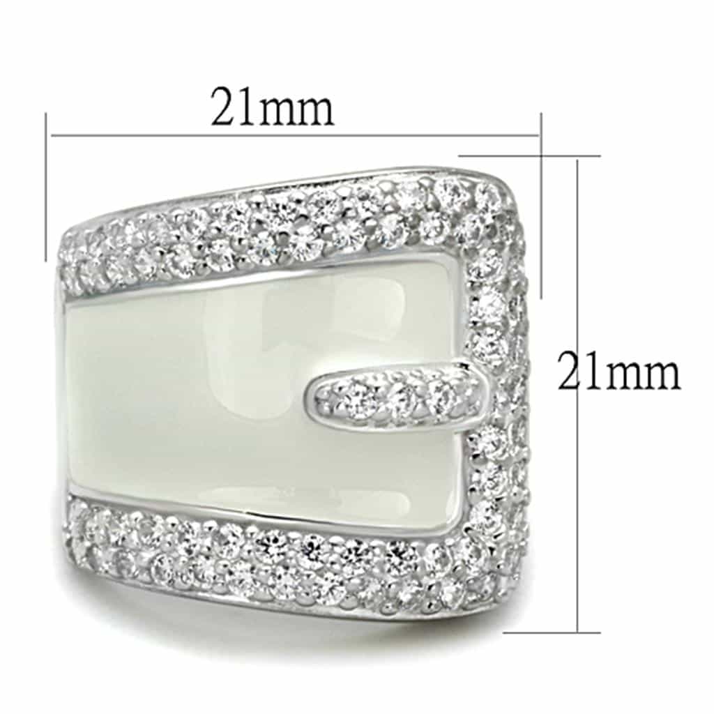 Sterling Silver White Enamel CZ Pave Wide Band Ring view 4