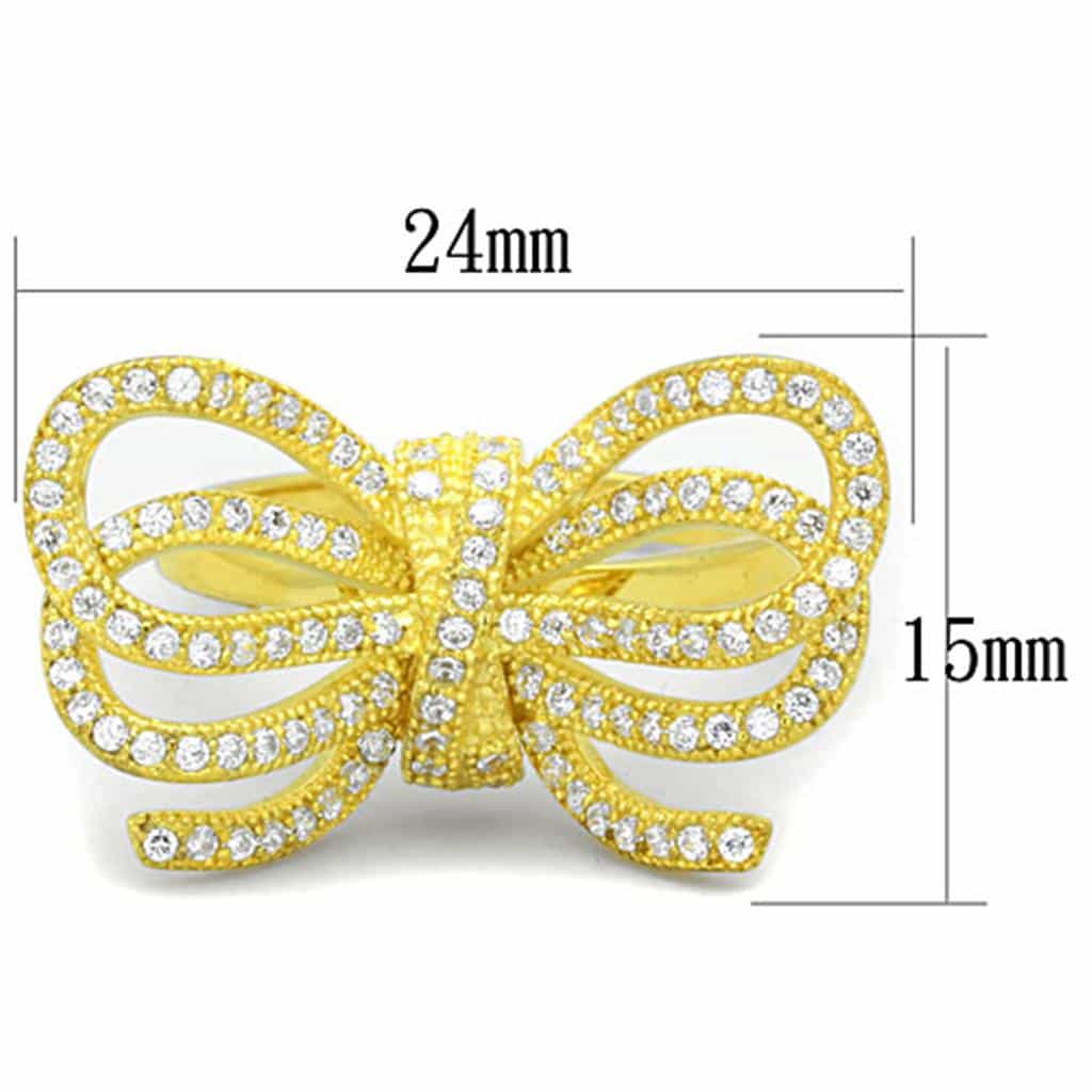 Sterling Silver Gold CZ Pave Bow Ribbon Statement Ring view 4