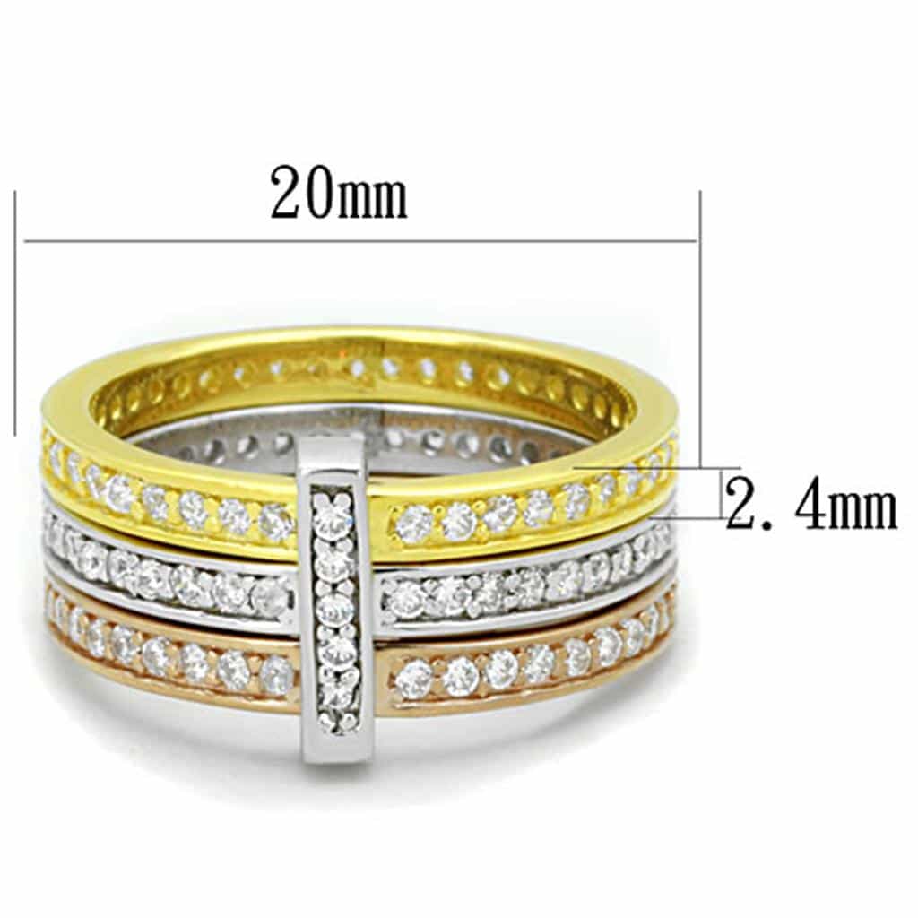 Sterling Silver Tri-Color Stack Ring | The Stainless Jewelry view 2