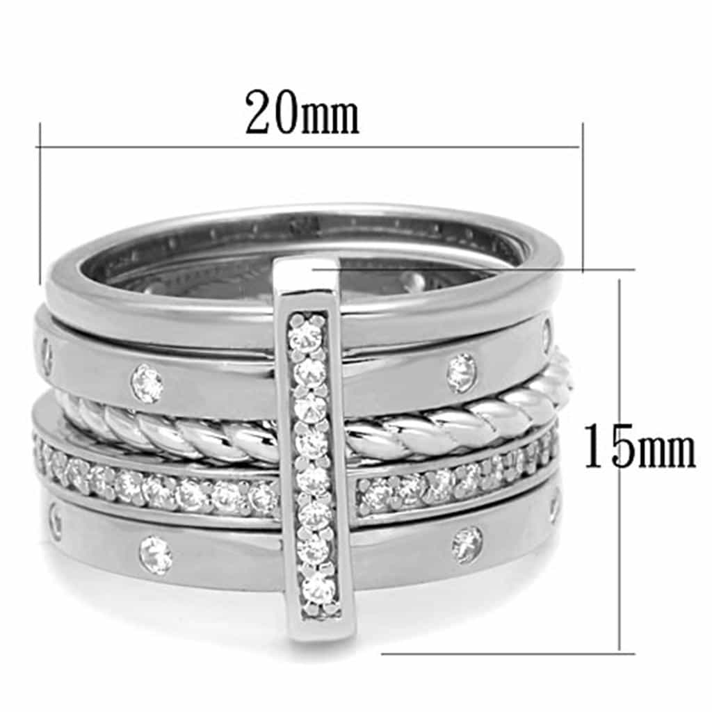 Sterling Silver CZ Channel Two Tone Stacked Band Ring view 2