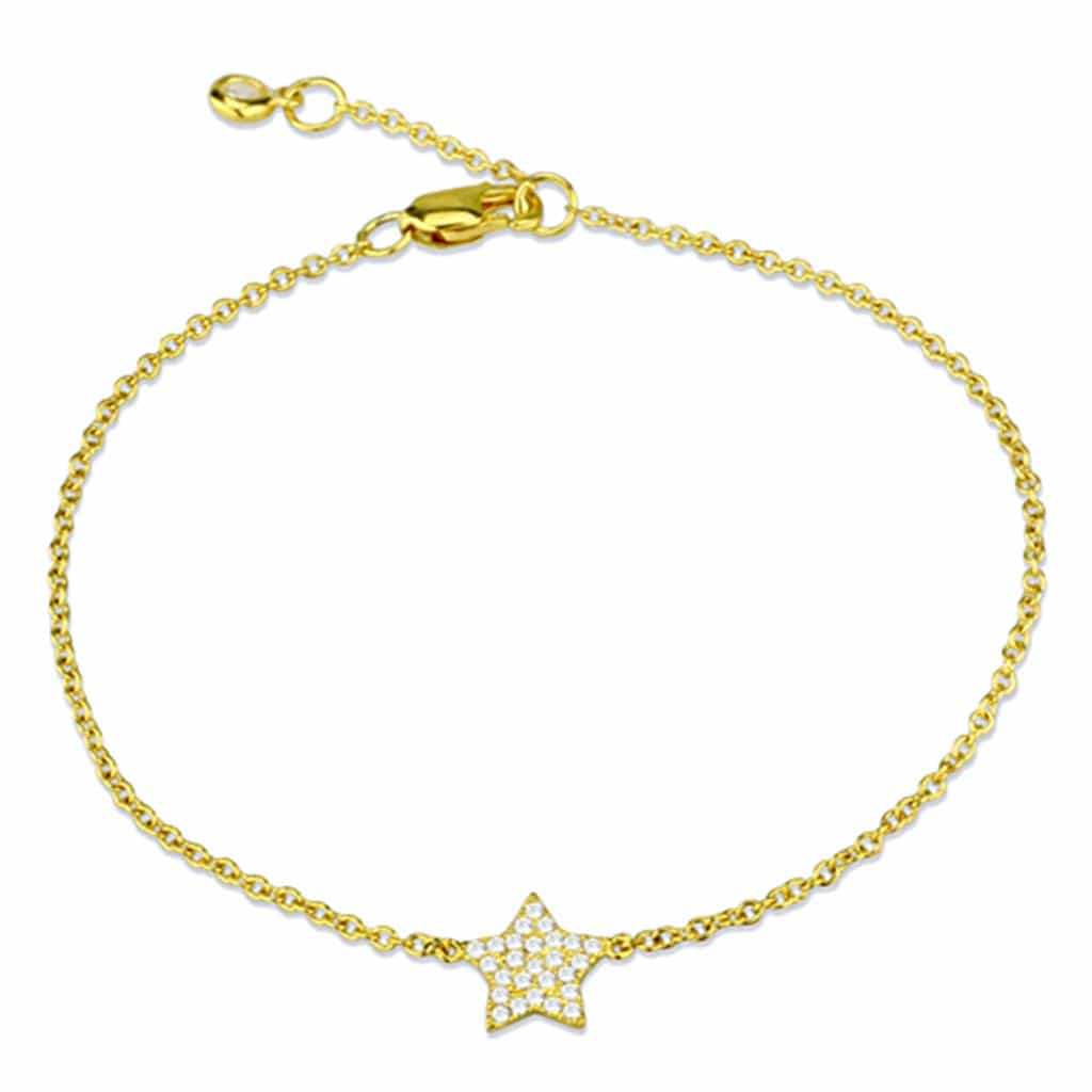 Sterling Silver Gold CZ Star Charm Chain Bracelet view 2