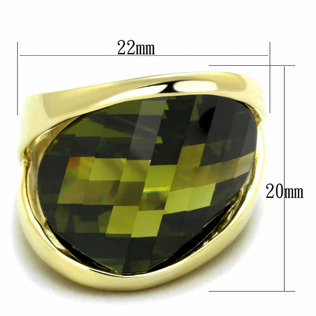 Sterling Silver Gold Dark Olive Faceted Trillion Oversized Ring view 4