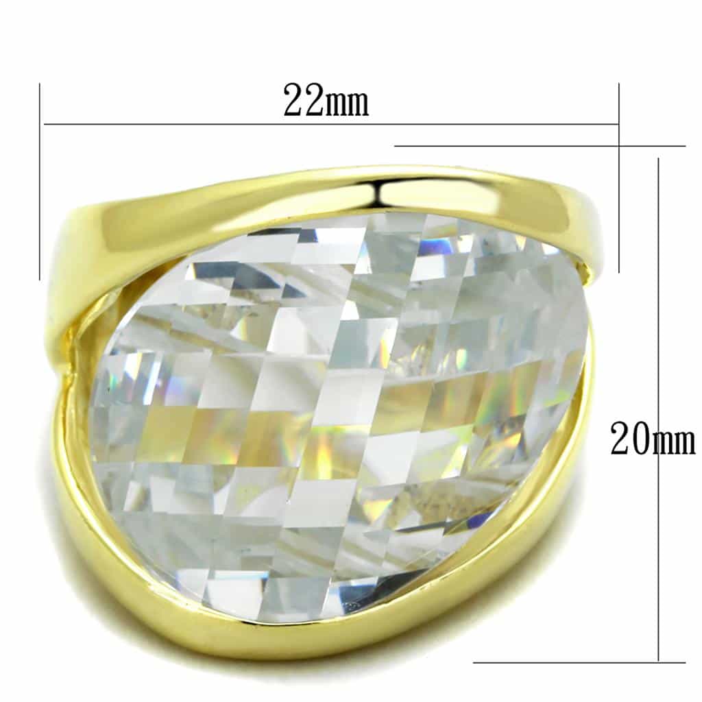 Sterling Silver Gold CZ Faceted Trillion Oversized Dome Ring view 2