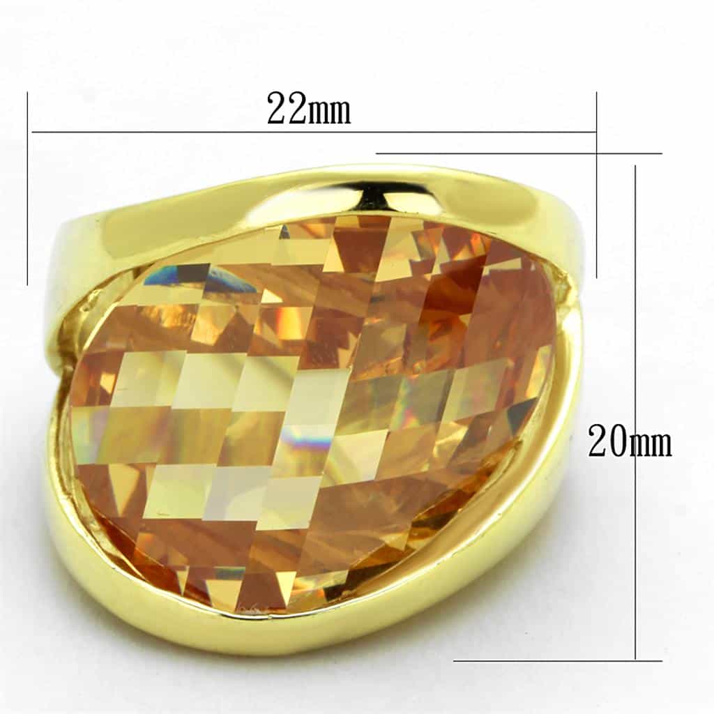 Sterling Silver Gold Champagne Faceted Trillion Oversized Ring view 4
