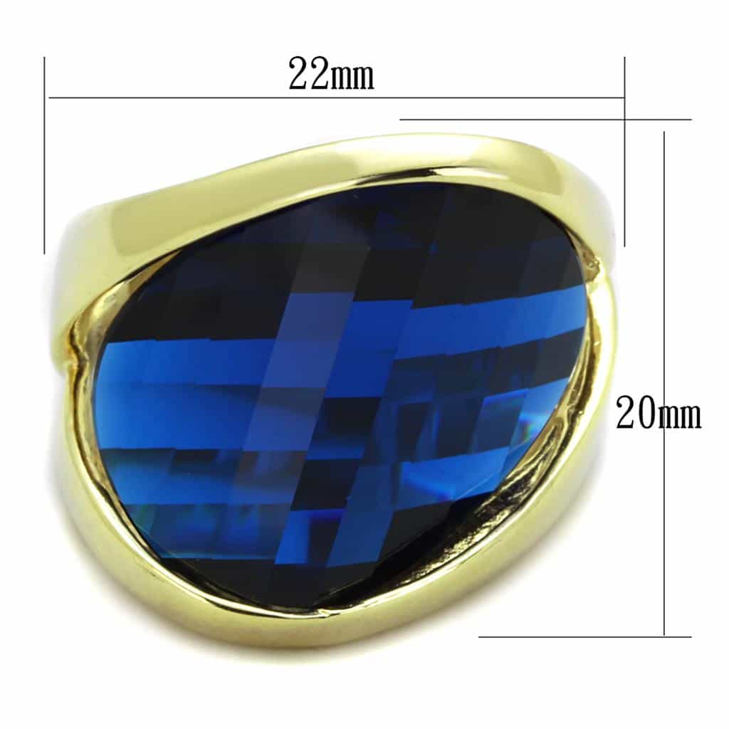 Sterling Silver Gold Dark Blue Sapphire Faceted Trillion Ring view 4