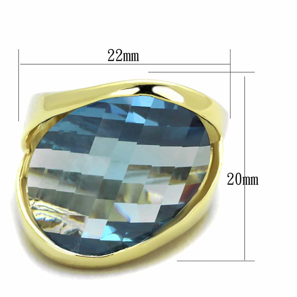Sterling Silver Gold Aqua Blue Faceted Trillion Oversized Ring view 4