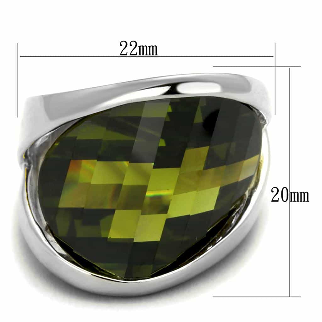 Sterling Silver Olive Green Faceted Trillion Oversized Dome Ring view 4
