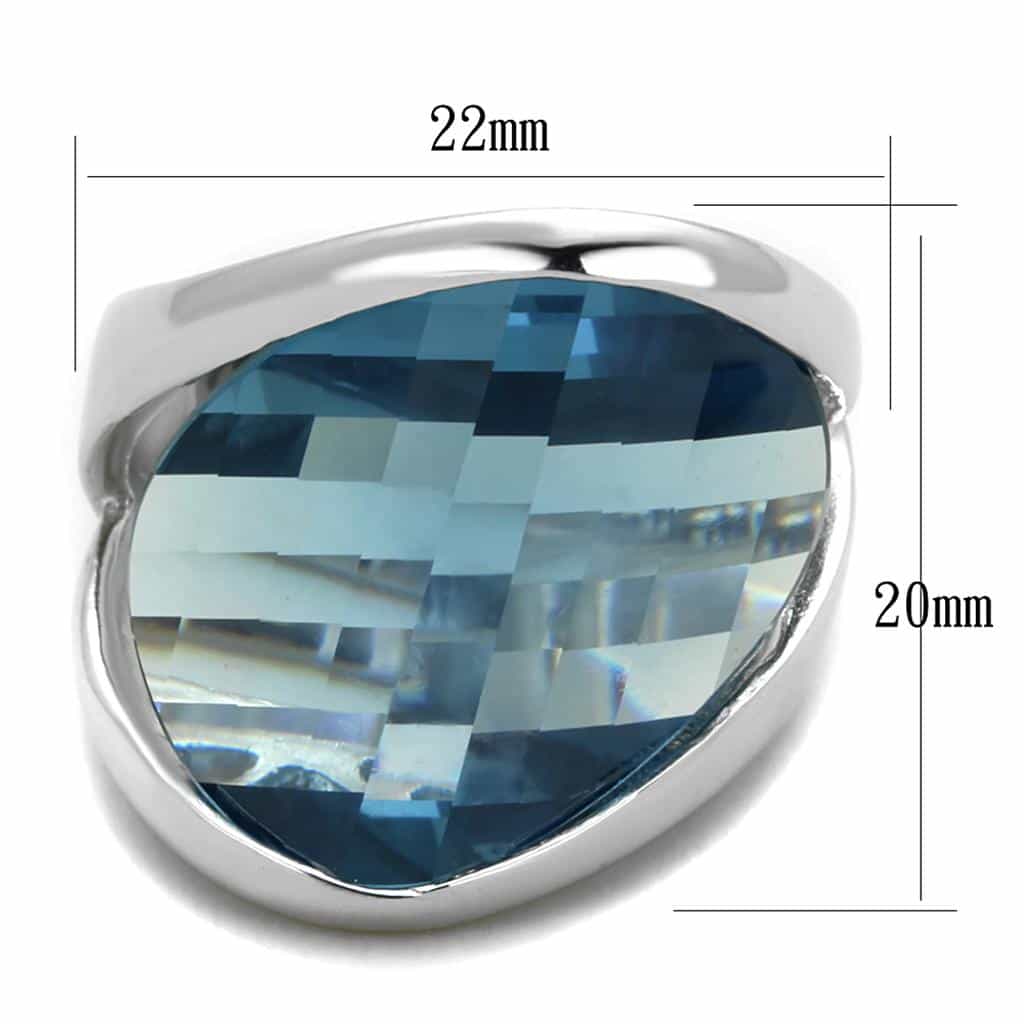 Sterling Silver Aqua Blue Faceted Trillion Oversized Dome Ring view 4