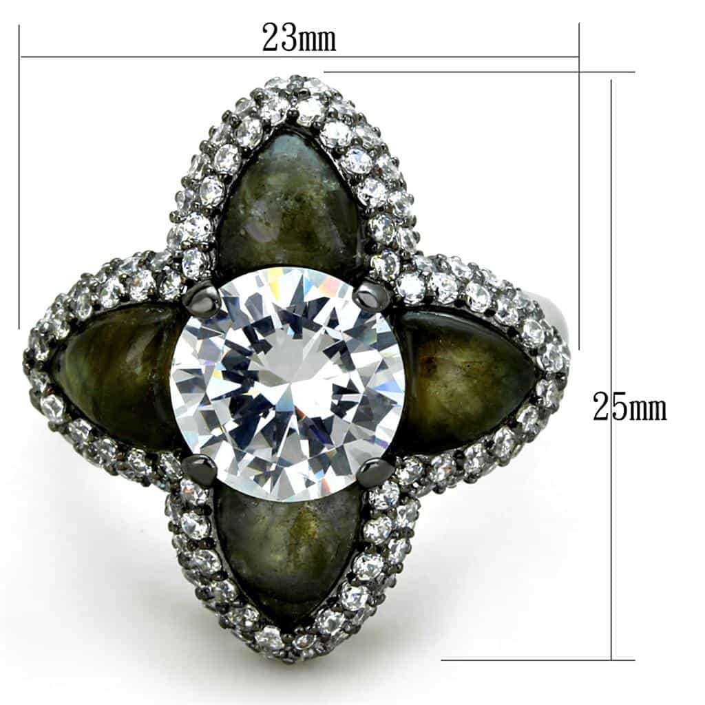 Sterling Silver Black Rhodium Labradorite CZ Flower Cocktail Ring view 4