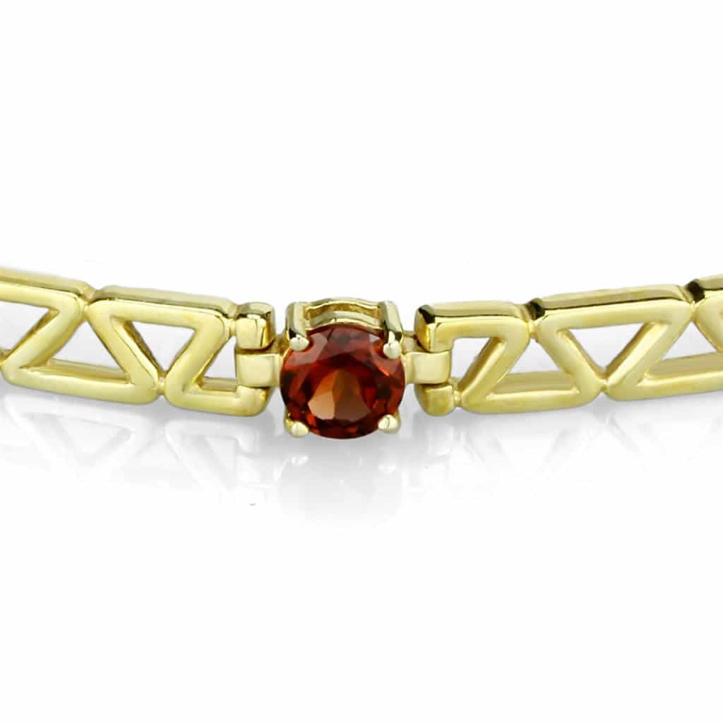 Sterling Silver Gold Garnet CZ Geometric Link Bracelet view 2