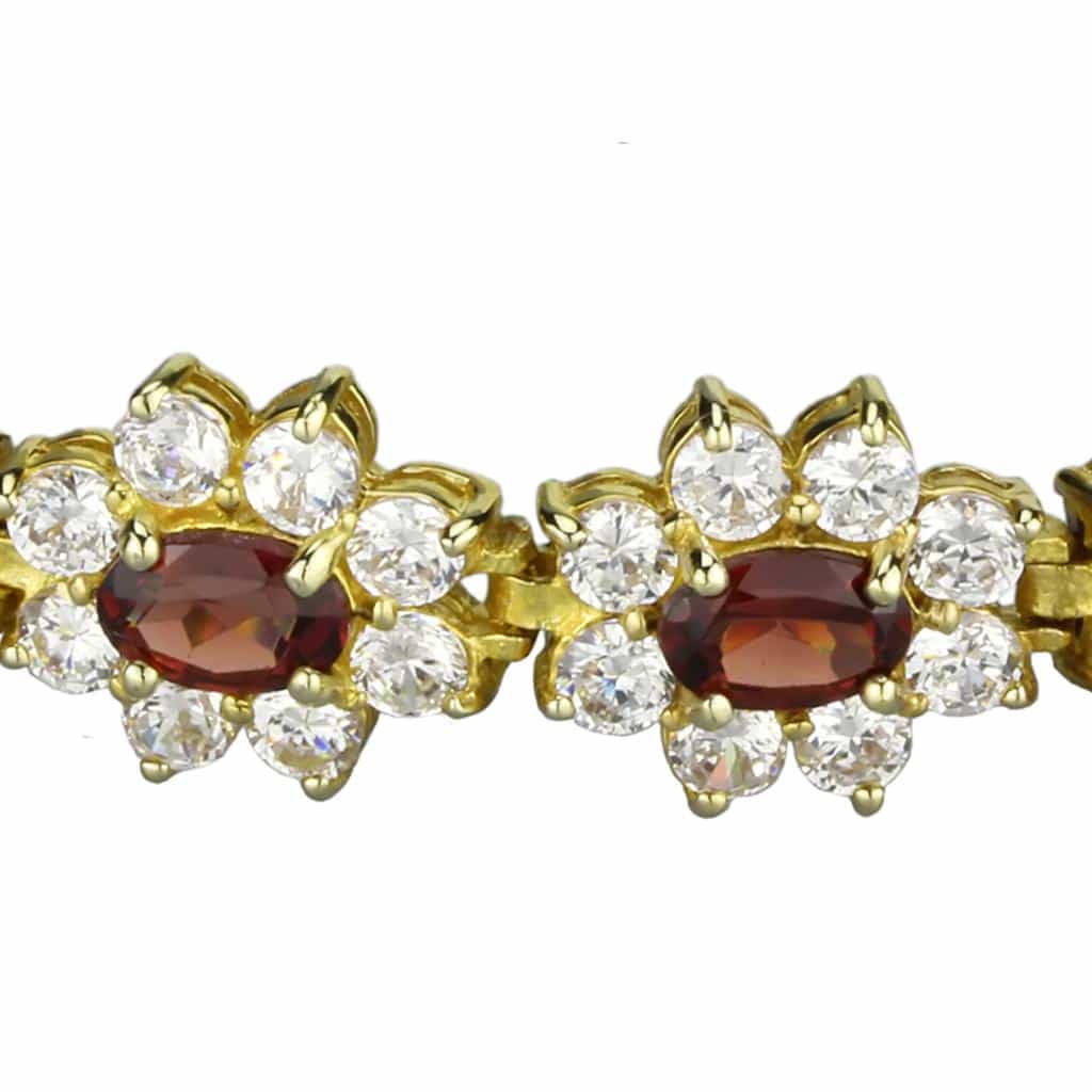 Sterling Silver Garnet CZ Flower Cluster Bracelet view 2