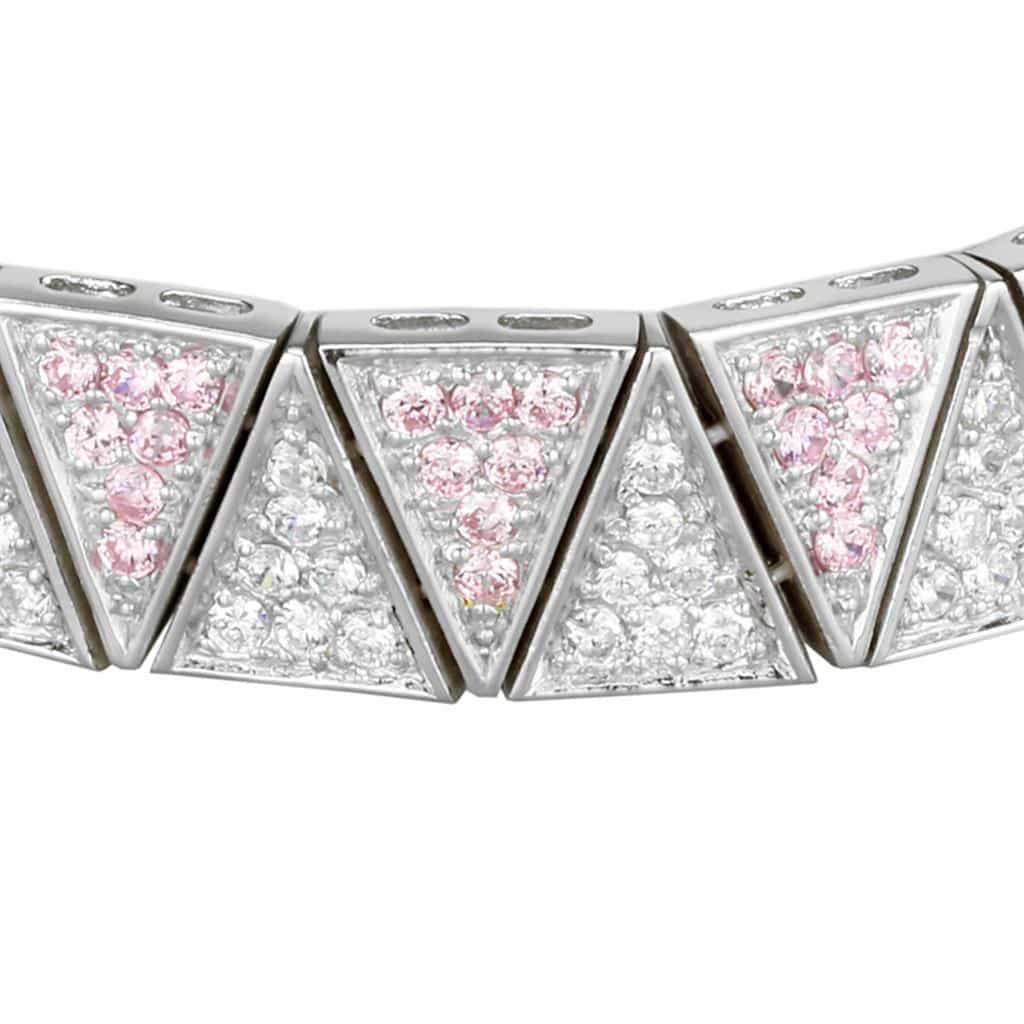 Sterling Silver Pink CZ Geometric Triangle Wide Bracelet view 2