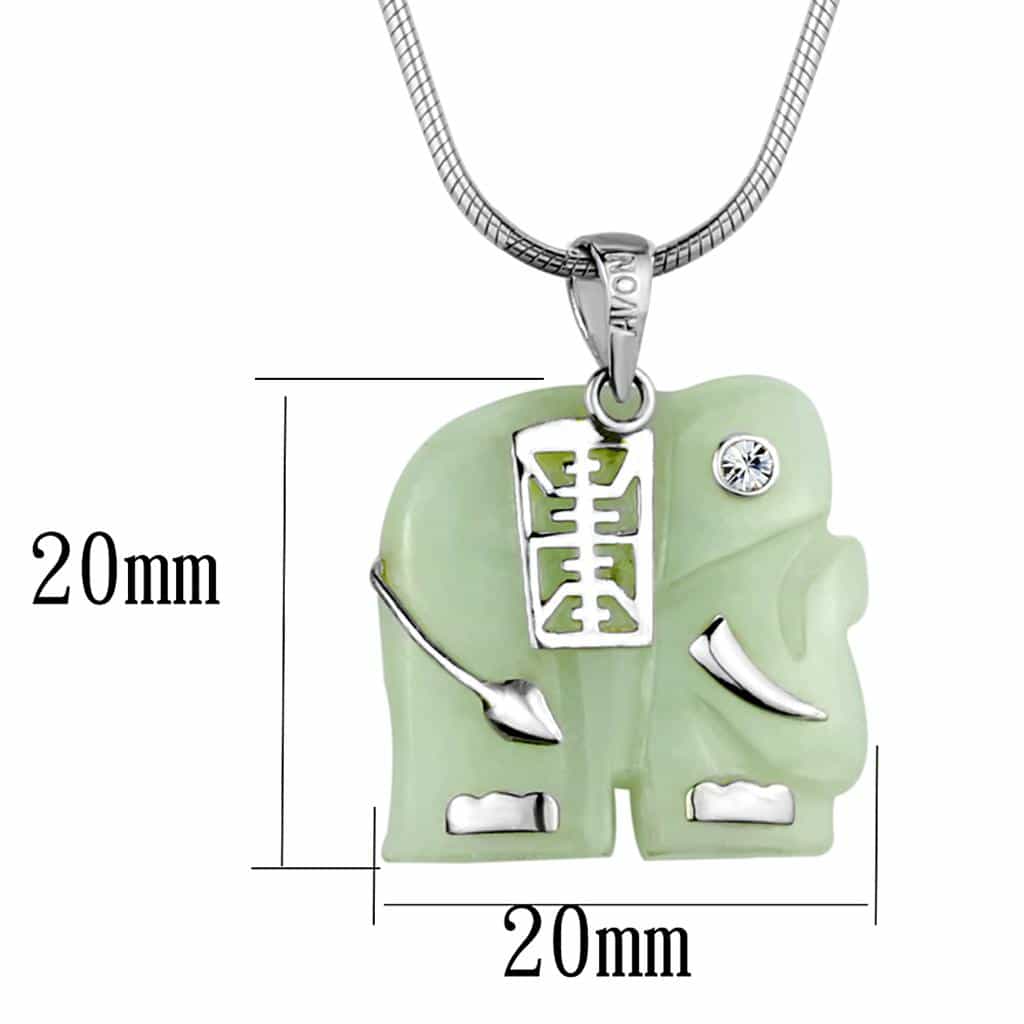 Sterling Silver Green Jade Elephant Charm Pendant Necklace view 2