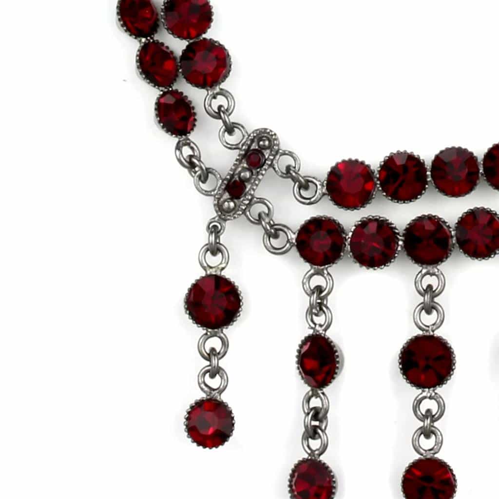 Sterling Silver Dark Red Garnet CZ V Shape Bib Necklace view 2
