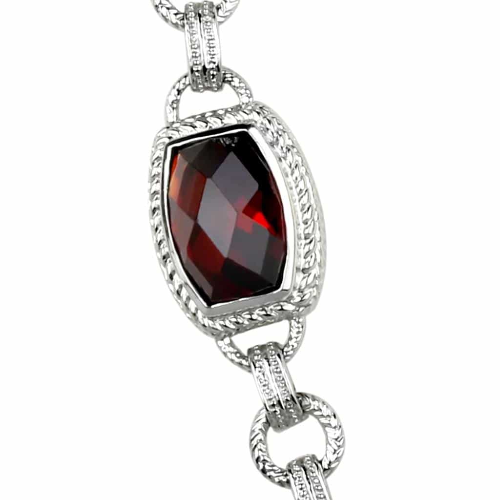 Sterling Silver Dark Red Garnet CZ Marquise Station Necklace view 2