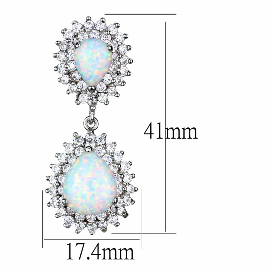 Sterling Silver White Opal Pear CZ Halo Drop Earrings view 2