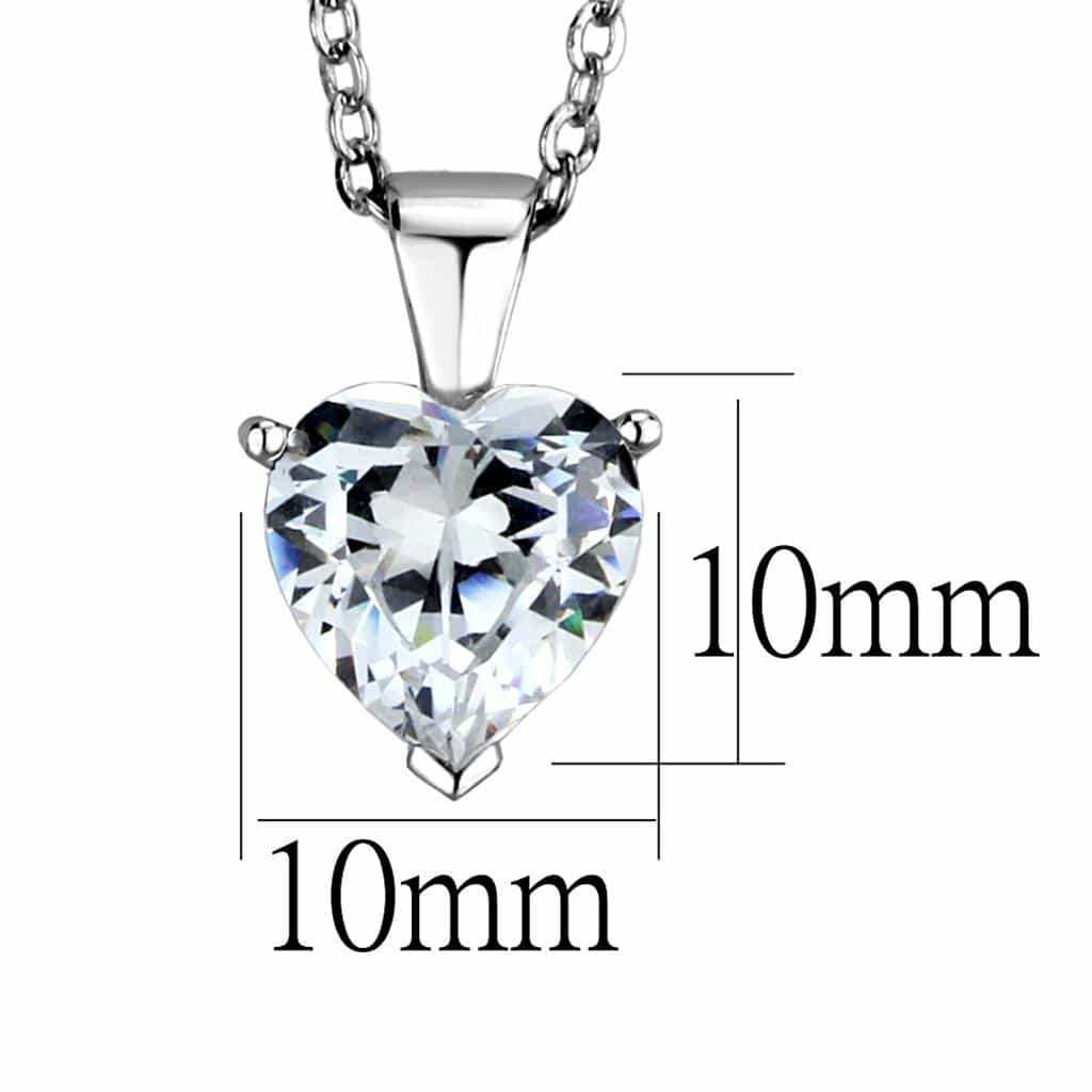 Sterling Silver CZ Heart Prong Solitaire Pendant Necklace view 2