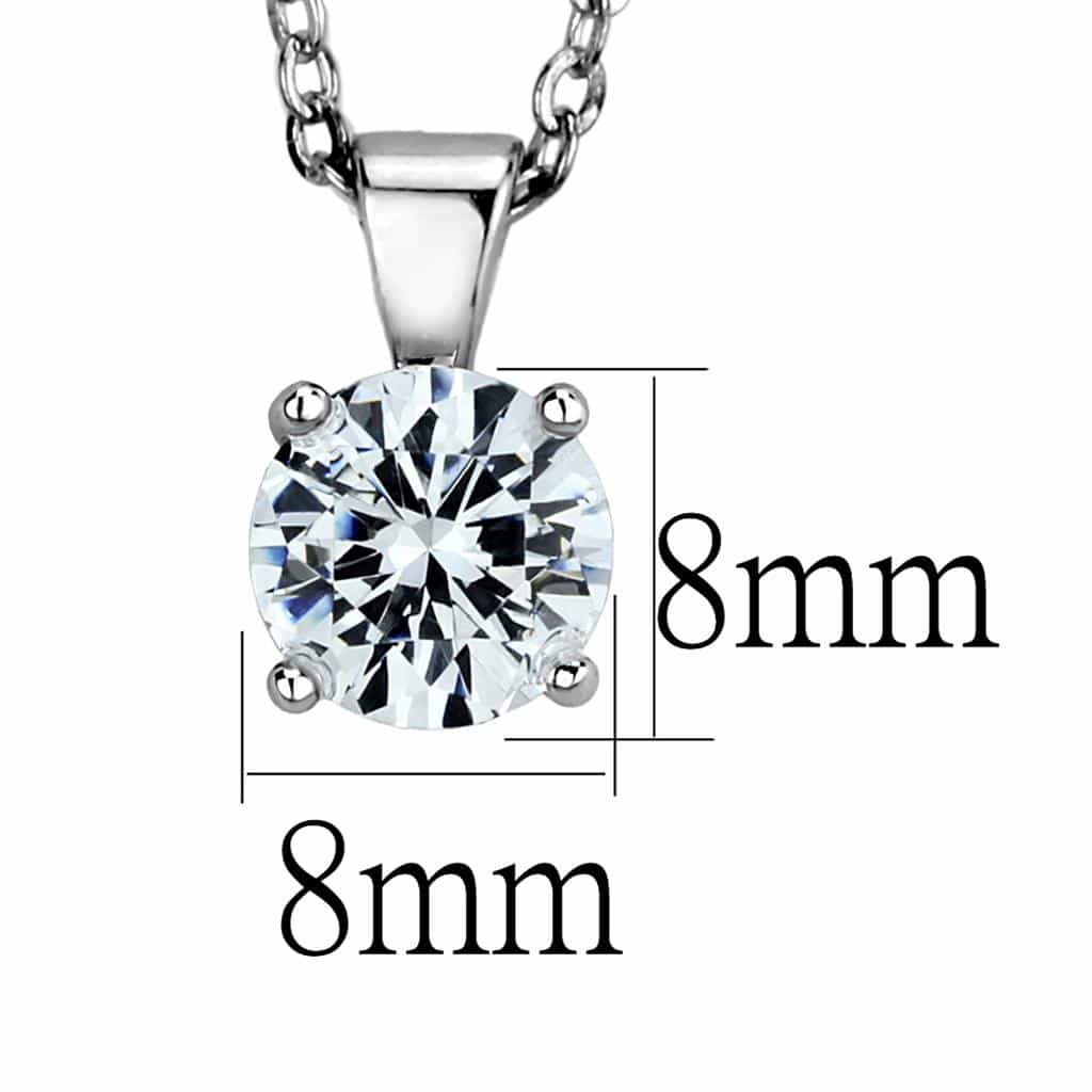 Sterling Silver CZ Round Solitaire Pendant Necklace view 2