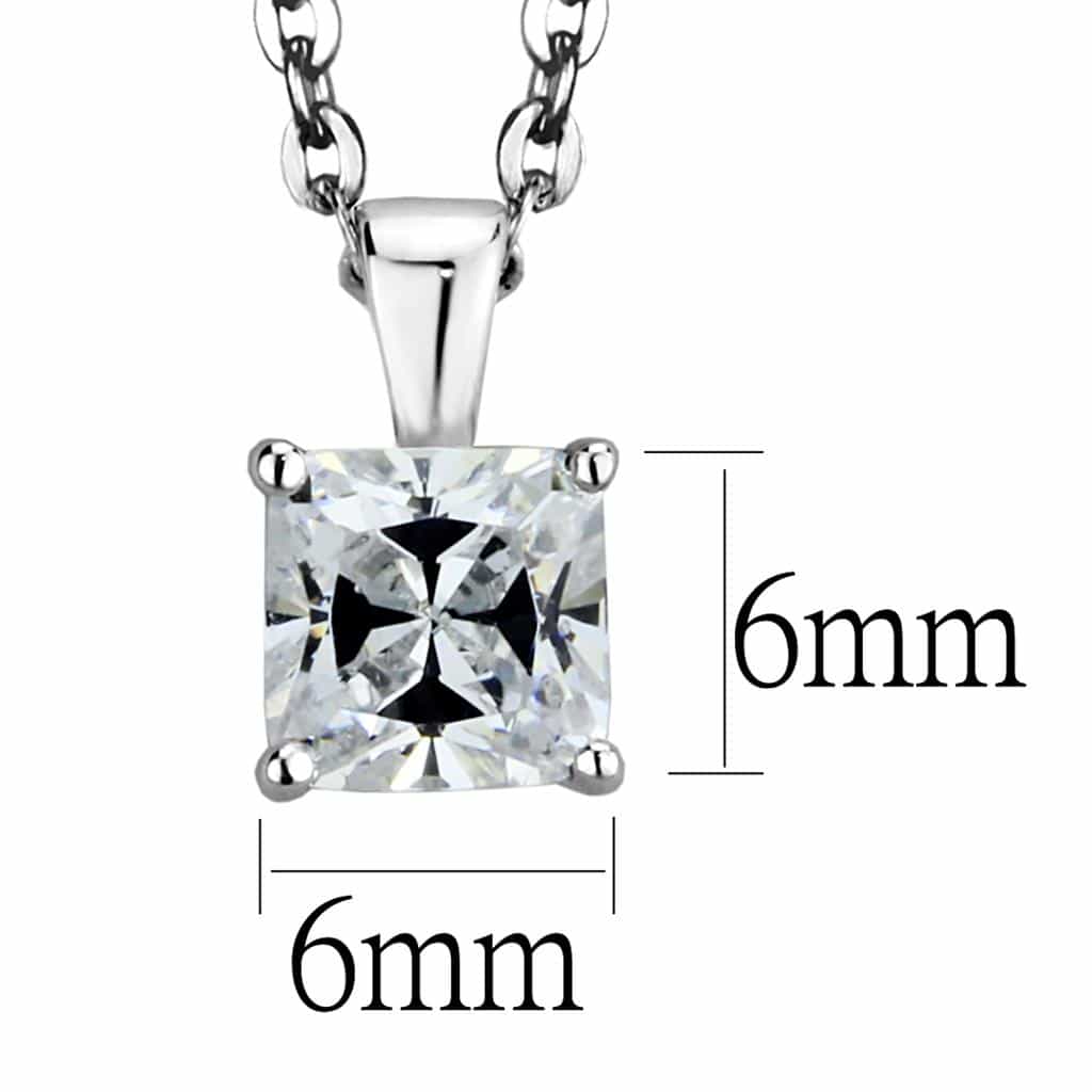 Sterling Silver CZ Princess Cut Solitaire Pendant Necklace view 2