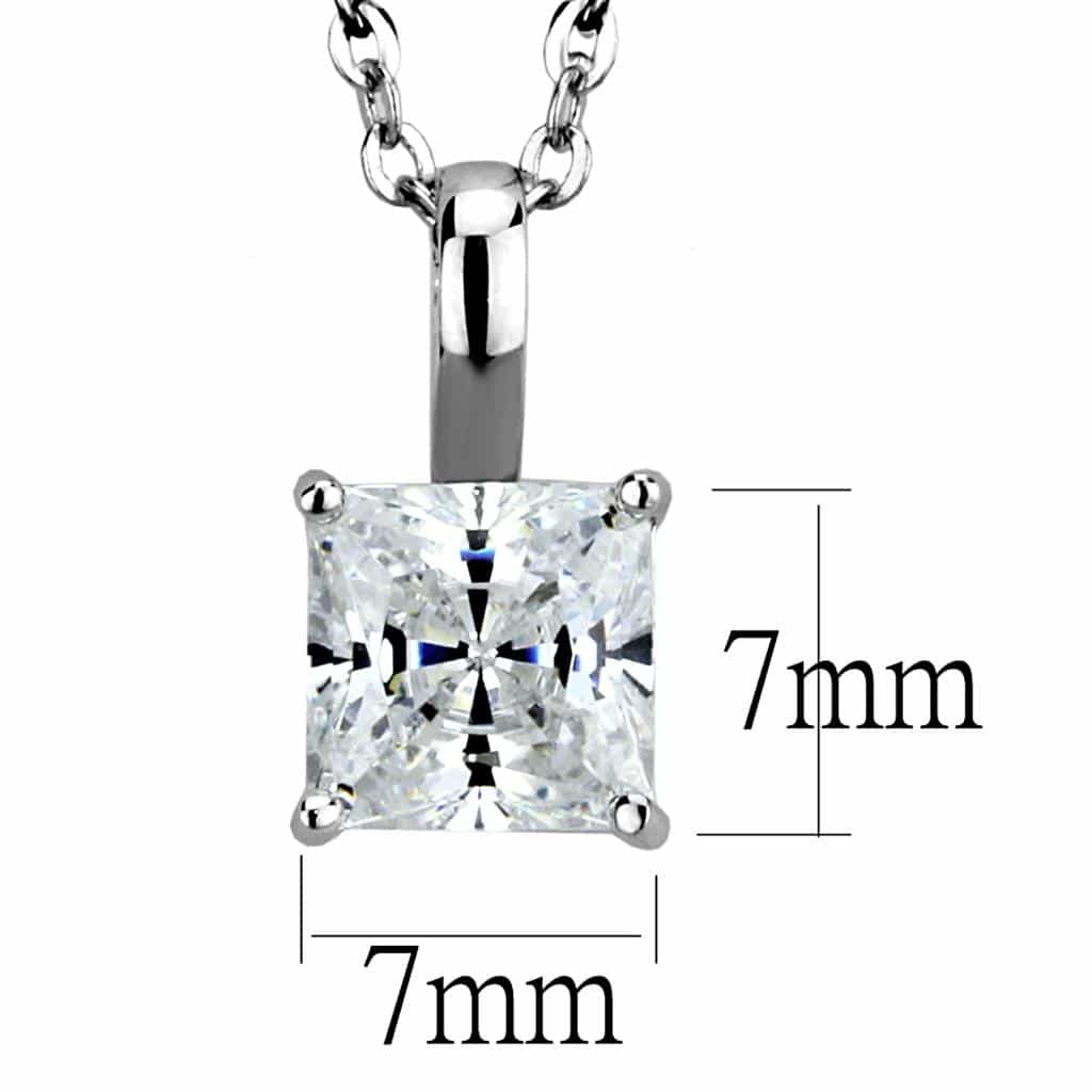 Sterling Silver CZ Princess Cut Prong Solitaire Pendant Necklace view 2