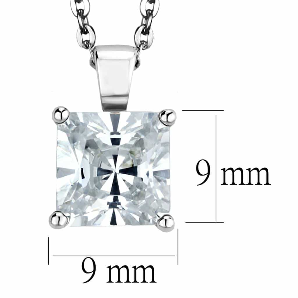 Sterling Silver CZ Princess Cut Basket Solitaire Pendant Necklace view 2