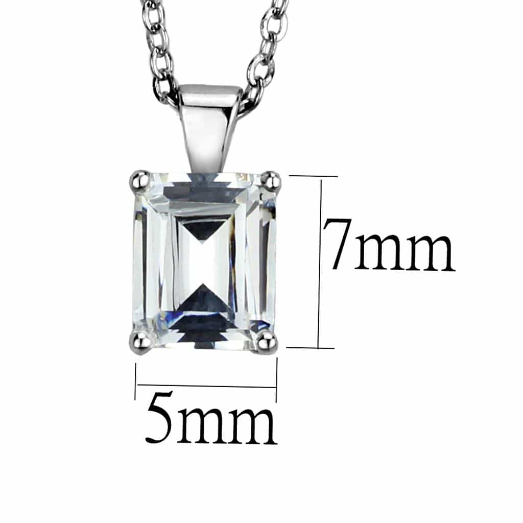 Sterling Silver CZ Emerald Cut Solitaire Pendant view 2