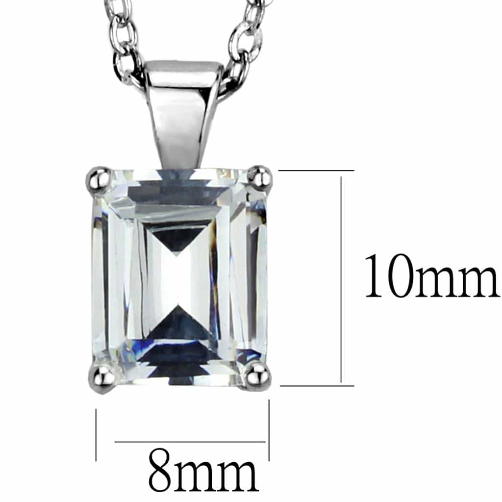 Sterling Silver CZ Emerald Cut Prong Pendant Necklace view 2