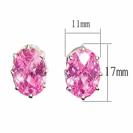 Sterling Silver Pink CZ Heart Stud Earrings view 2