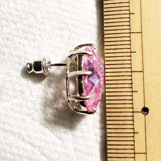 Sterling Silver Pink CZ Heart Stud Earrings view 3