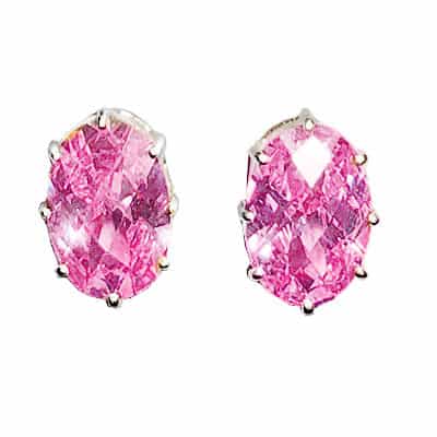 Sterling Silver Pink CZ Heart Stud Earrings view 4