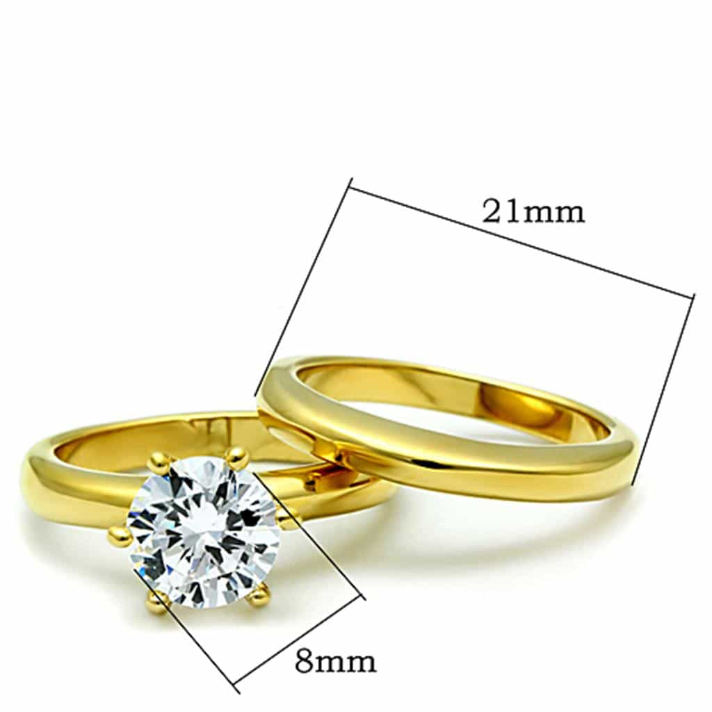 Stainless Steel Gold CZ Round Solitaire Bridal Set Ring view 6