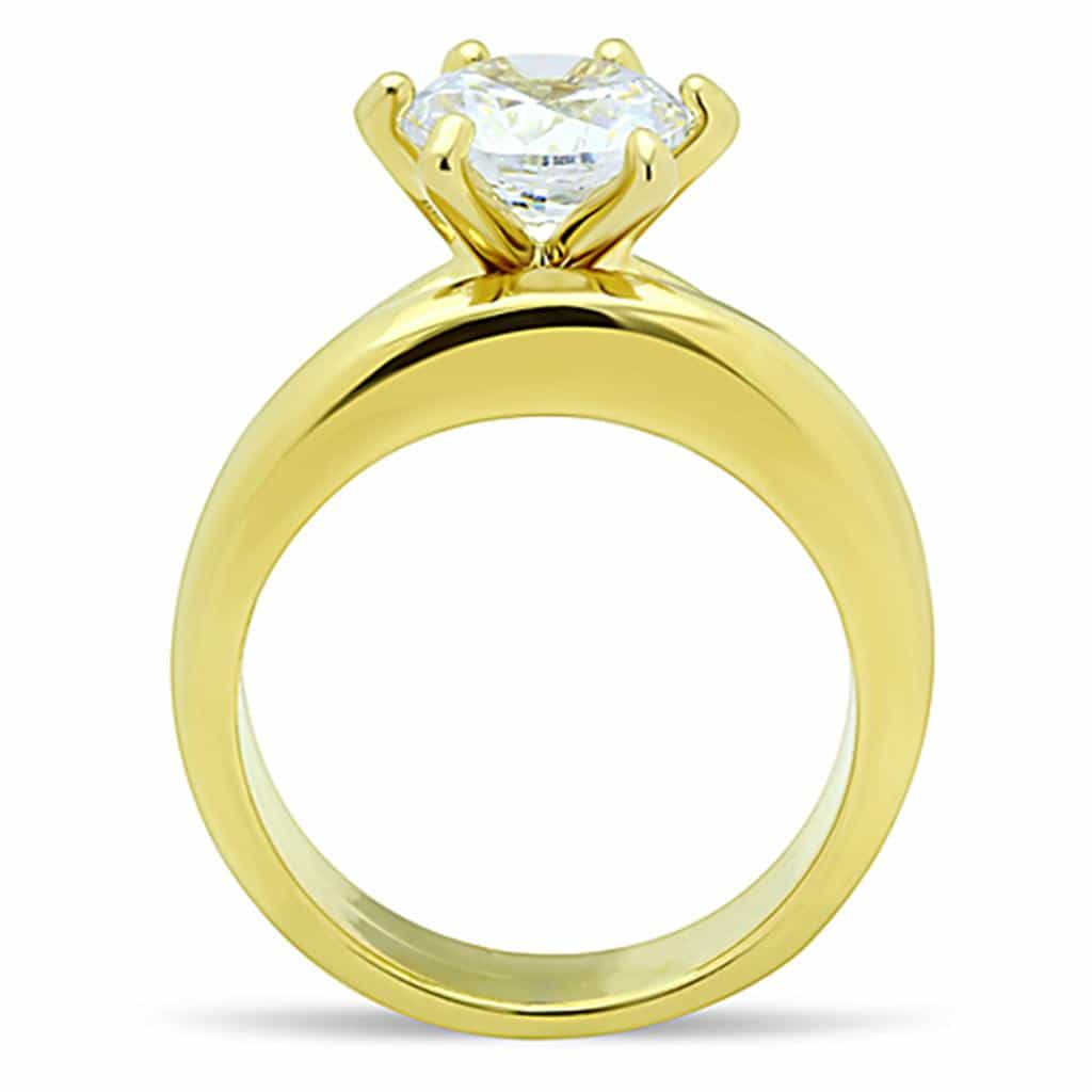 Stainless Steel Gold CZ Round Solitaire Bridal Set Ring view 3