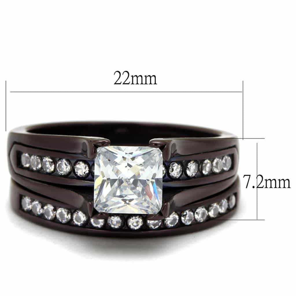 Stainless Steel Dark CZ Princess Solitaire Channel Bridal Ring view 7