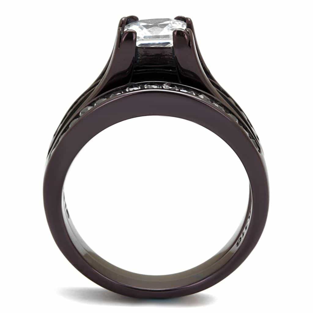 Stainless Steel Dark CZ Princess Solitaire Channel Bridal Ring view 3