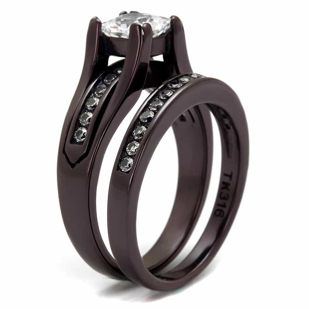 Stainless Steel Dark CZ Princess Solitaire Channel Bridal Ring view 9