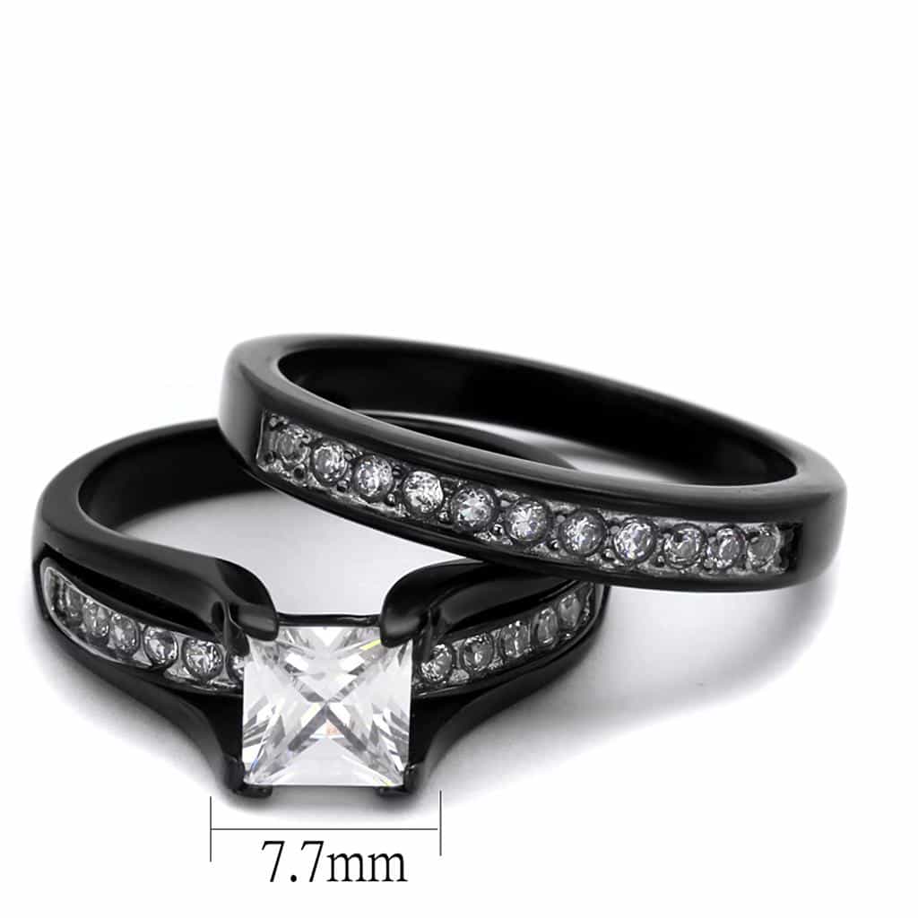 Stainless Steel Black CZ Princess Solitaire Channel Bridal Ring view 6