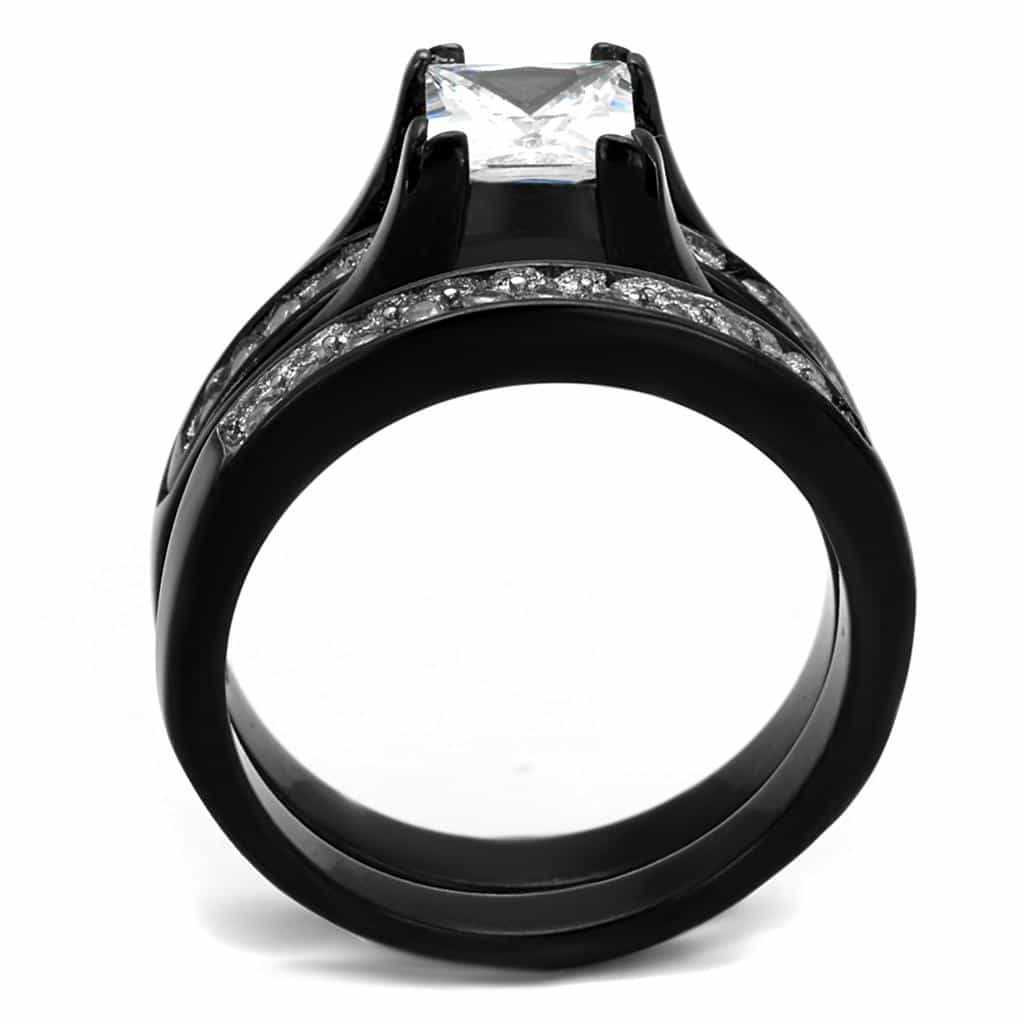 Stainless Steel Black CZ Princess Solitaire Channel Bridal Ring view 7