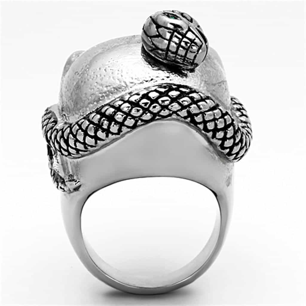 Stainless Steel Skull Snake Wrap Red CZ Ring view 4
