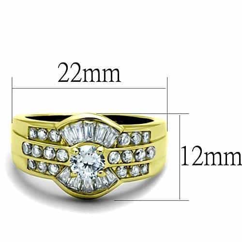 Stainless Steel Gold CZ Round Baguette Channel Wide Band Ring view 6