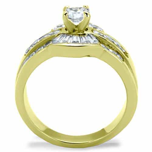 Stainless Steel Gold CZ Round Baguette Channel Wide Band Ring view 7