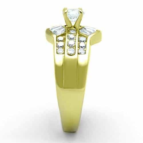 Stainless Steel Gold CZ Round Baguette Channel Wide Band Ring view 8